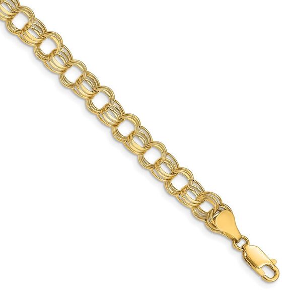 Kazi Luxury 14k Yellow Gold Lite 7mm Triple Link Charm Bracelet